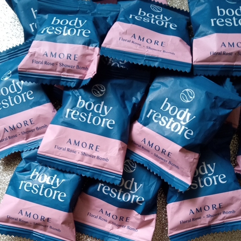 12pcs. BODY RESTORE Floral Rose Shower Tablet Bombs & Pumice Stone